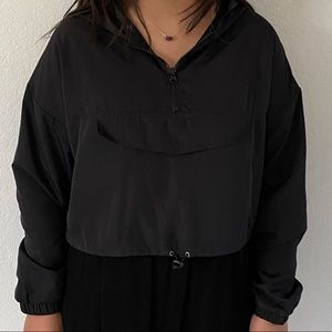 Forever 21 black cropped wind braker with hoodie